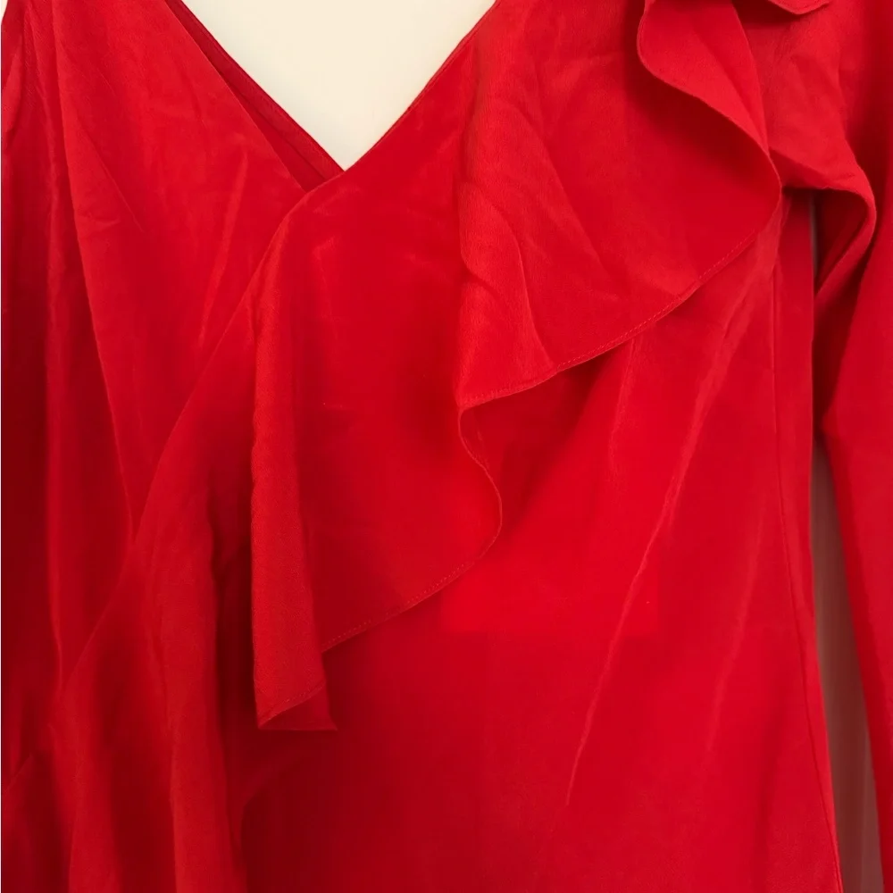NWT Diane Von Furstenberg One-Shoulder Red Ruffle Blouse Top 4 - Picture 5 of 6